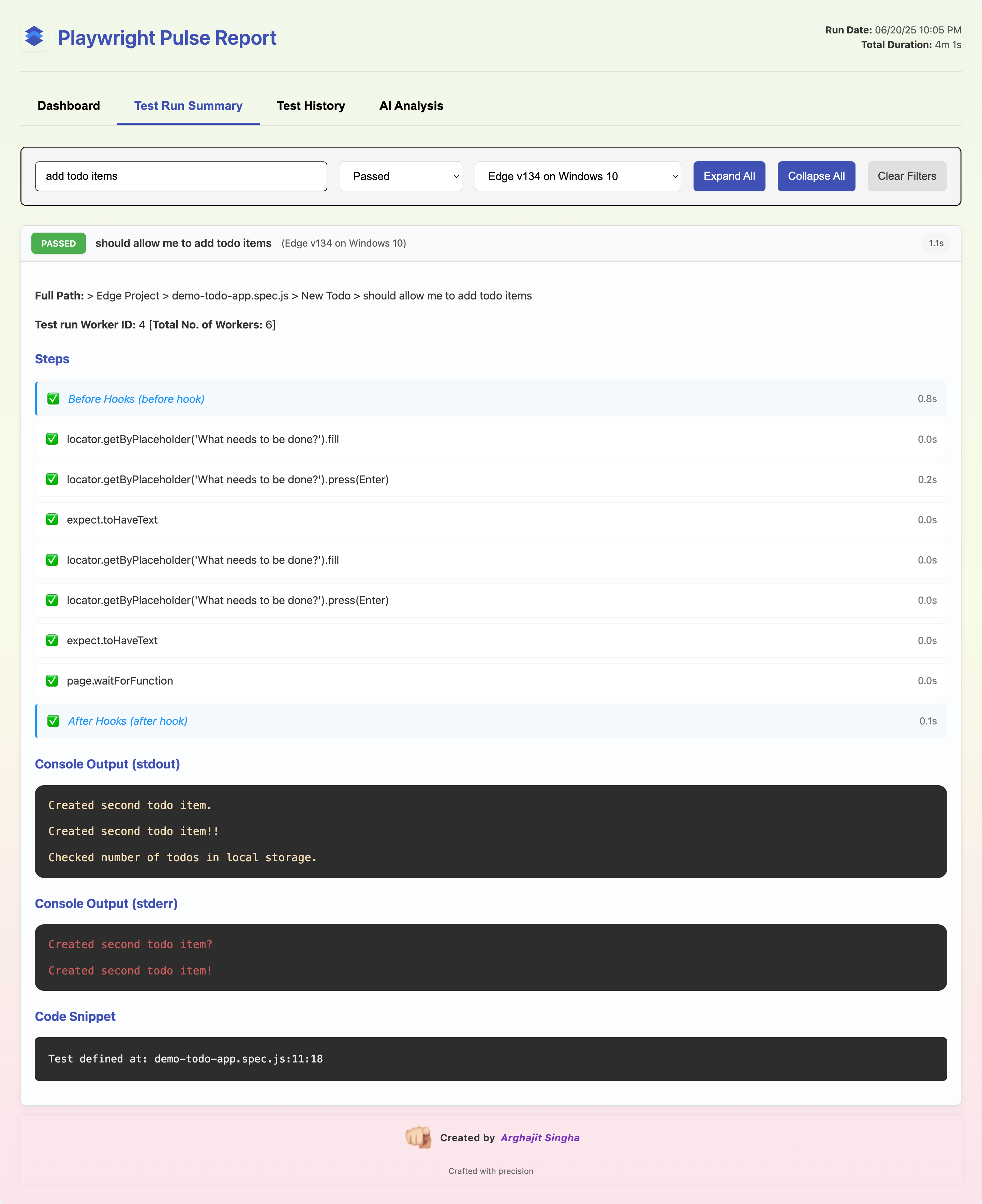 Passed Test Run Details